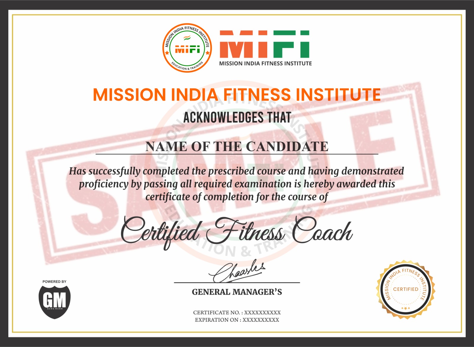 Certified Fitness Coach Certificate